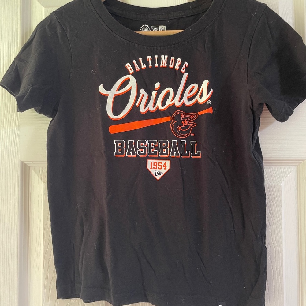 New Era Black Baltimore Orioles Baseball Tee with Orange & White Logo